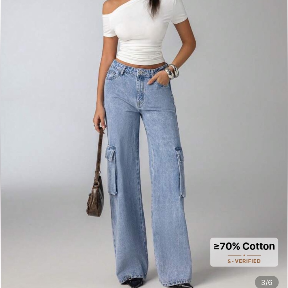 Women's Light Blue Cargo Jeans